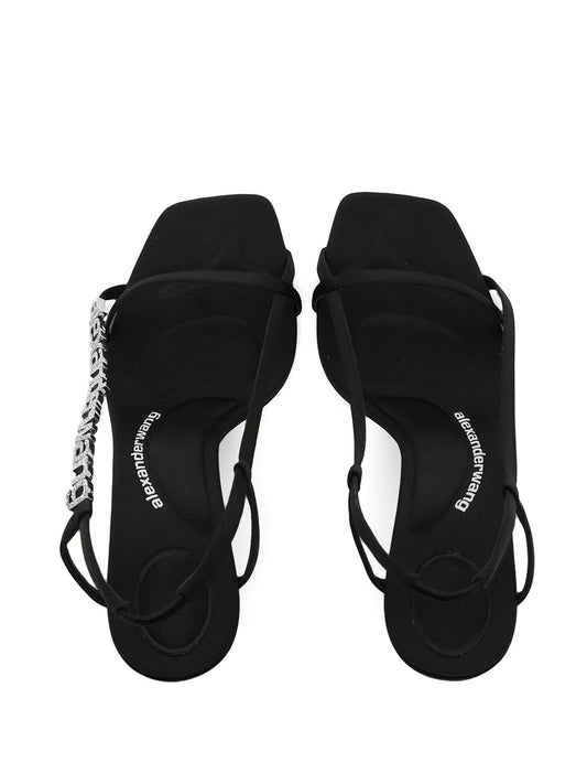 Alexander Wang Ivy 85mm Diamante Logo Strap Sandal Satin