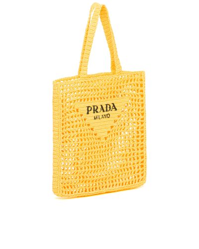 Prada Raffia Tote Bag in Yellow