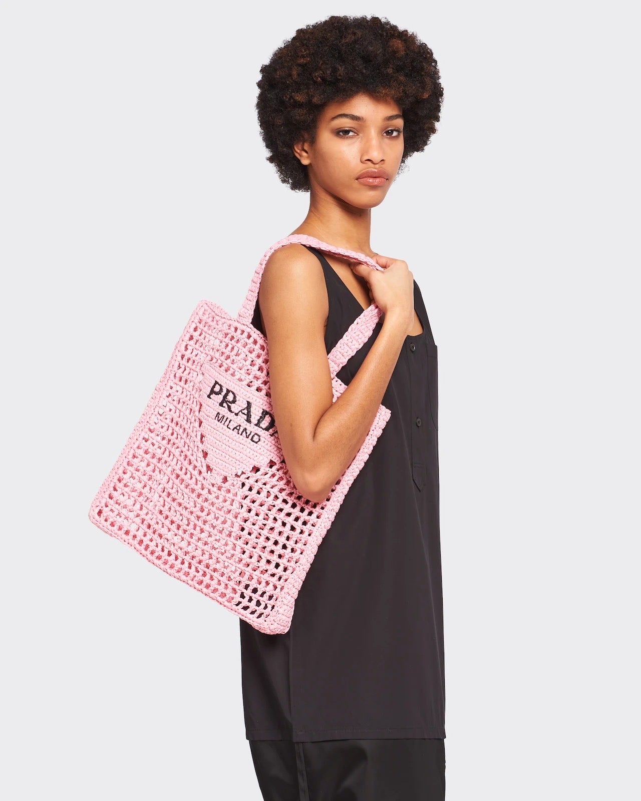 Prada Raffia Tote Bag in Petal Pink